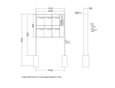 Preview: Freistehend zum Einbetonieren RENZ Plan Graualuminium RAL 9007 6 Briefkästen