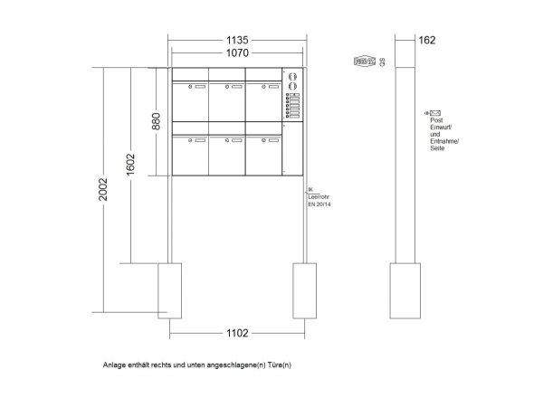 Freistehend zum Einbetonieren RENZ Plan Graualuminium RAL 9007 6 Briefkästen